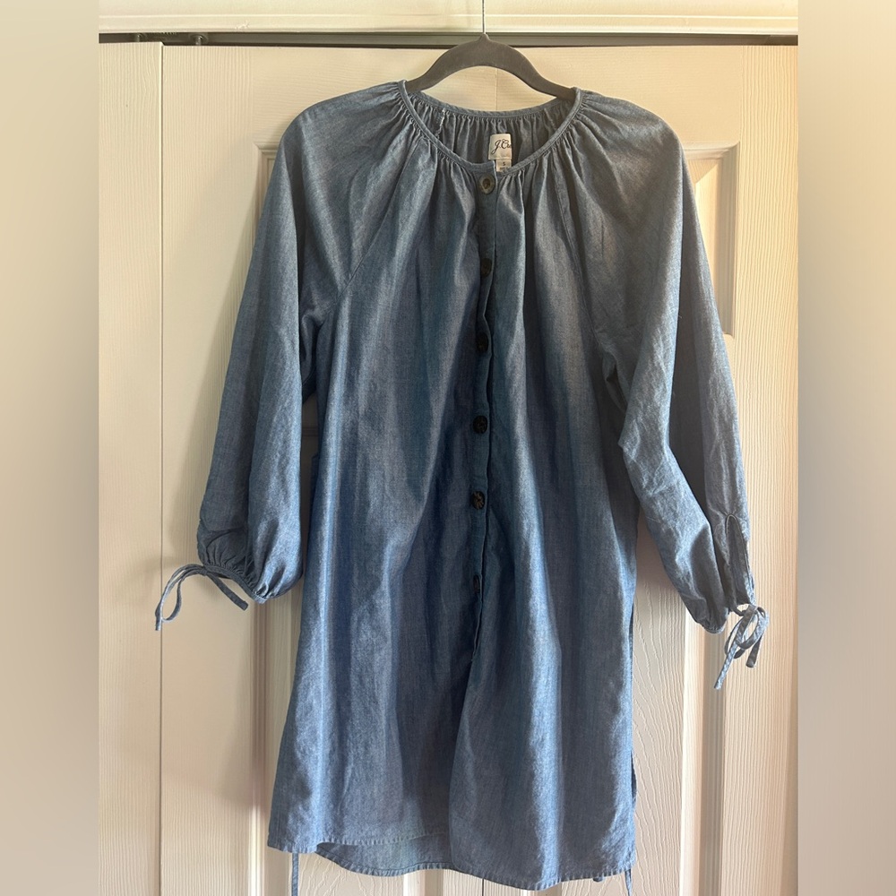 J.Crew Mini Dress Women’s Size S chambray Cotton Button Front Tie Waist